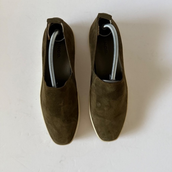 VINCE Saxon Olive Green Suede Leather Slip-On Platform Sneakers Size 8 - Picture 3 of 12